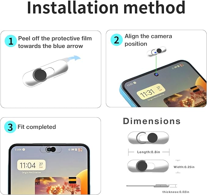 Camera Privacy Cover 2-Pack - Ultra-Thin Webcam Slider for Phone iPad Silver