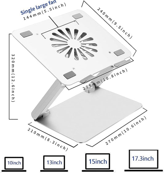 SOUNDANCE Laptop Cooling Pad – Silver, Adjustable Aluminum Stand with 140mm Fan, 4 USB 3.0 Hubs & Ergonomic Design for 10-17" Laptops
