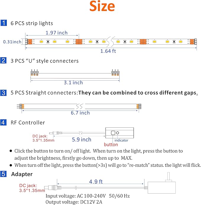 WOBANE Under Cabinet LED Lighting Kit, 6 PCS Dimmable LED Strip Lights with Remote Control Dimmer, 24W Adapter, Hidden 2700K Warm White Set, Bright 1500lm, Timing, Kitchen, Counter, Shelf, Showcase