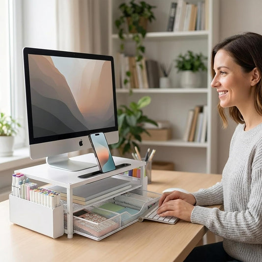 AUPSEN White Monitor Stand Riser - Minimal Desk Setup by Techloop Living