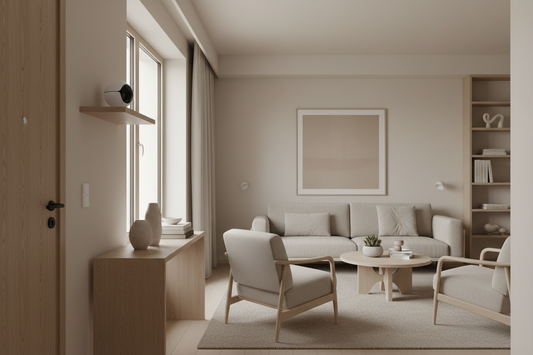 Wireless smart security camera and door sensor in a modern small apartment for home security