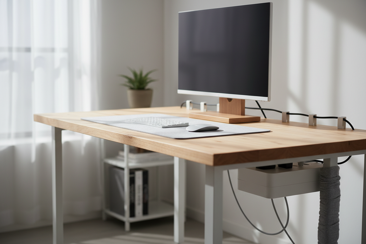 Cable management solutions organizing desk cables for a clean workspace