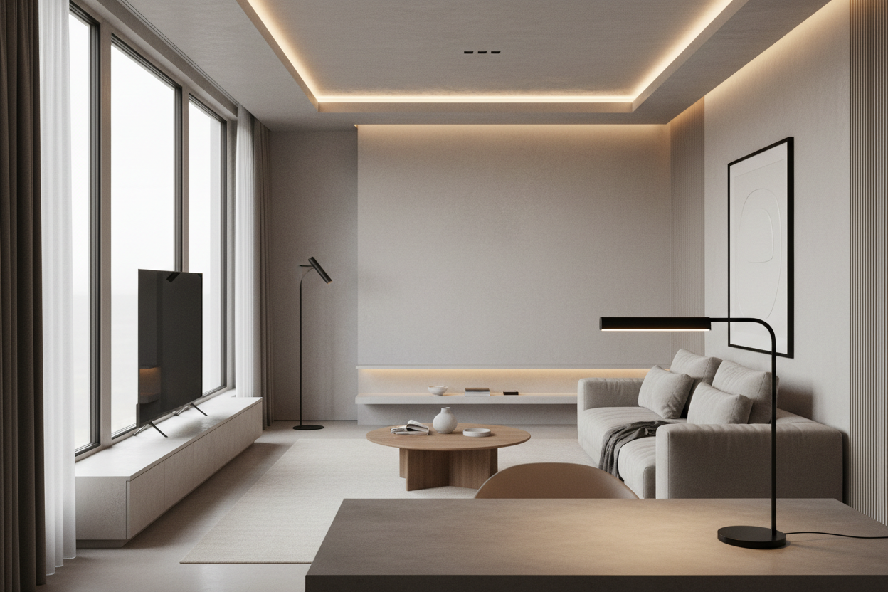 Modern lighting solutions including LED desk lamps and ambient lighting