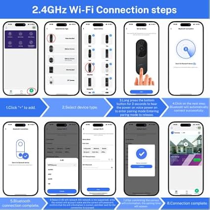 1080P Wireless Video Doorbell Camera, Night Vision, Cloud Storage (Sold Separately), 2.4GHz Wi-Fi Only, Smart AI Human Detection, Real-Time Alert, 2-Way Audio, Battery Powered