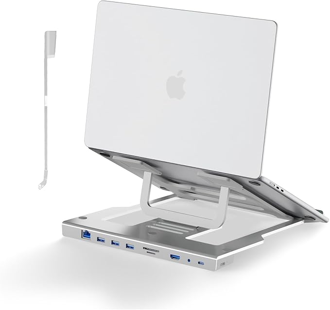 9-in-1 Triangular-Lock Laptop Stand with Docking Station for MacBook Pro/Dell/HP - 4K HDMI,100W PD Charging,Gigabit Ethernet,SD/TF Reader&3.5mm Combo Jack | Practical Present for Students/Tech Lovers
