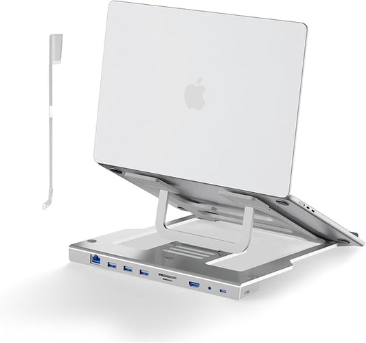 9-in-1 Triangular-Lock Laptop Stand with Docking Station for MacBook Pro/Dell/HP - 4K HDMI,100W PD Charging,Gigabit Ethernet,SD/TF Reader&3.5mm Combo Jack | Practical Present for Students/Tech Lovers