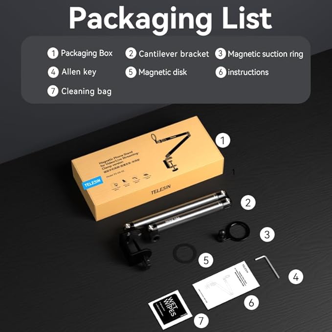 Magnetic Phone Holder for Desk & Bed – Black, 360° Adjustable Long Arm Tablet Stand with Strong N52 Magnet for iPhone, Android & iPad