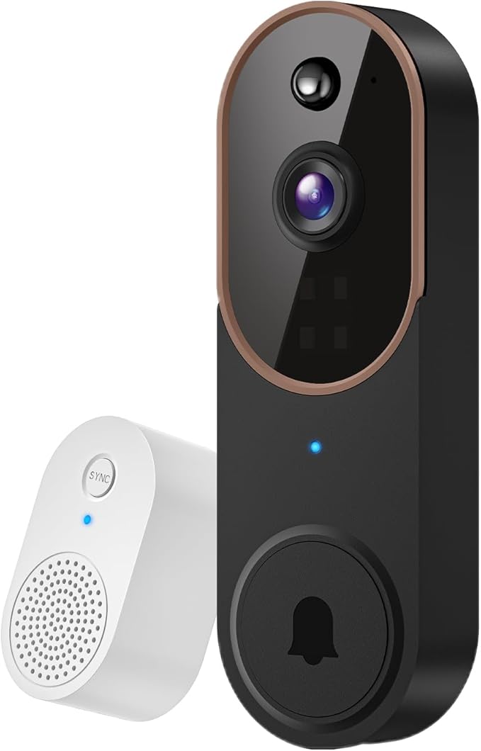 1080P Wireless Video Doorbell Camera, AI Human Detection, Cloud Storage, Two-Way Audio, 2.4GHz Wi-Fi Support, Real-Time Alerts, Easy Installation, Night Vision (Brown)
