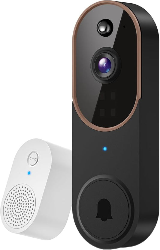 1080P Wireless Video Doorbell Camera, AI Human Detection, Cloud Storage, Two-Way Audio, 2.4GHz Wi-Fi Support, Real-Time Alerts, Easy Installation, Night Vision (Brown)