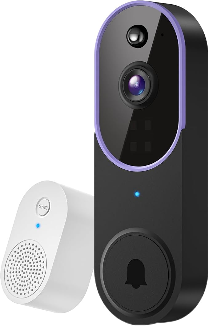 1080P Wireless Video Doorbell Camera, AI Human Detection, Cloud Storage, Two-Way Audio, 2.4GHz Wi-Fi Support, Real-Time Alerts, Easy Installation, Night Vision (Purple)