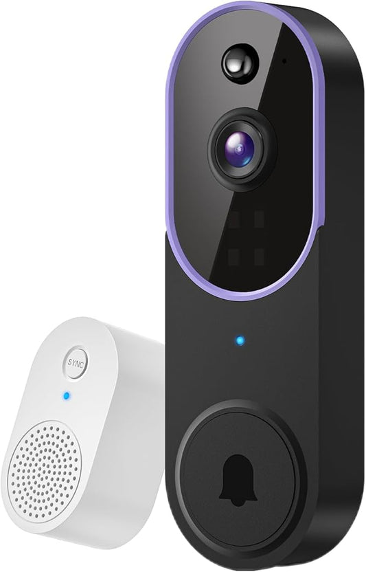 1080P Wireless Video Doorbell Camera, AI Human Detection, Cloud Storage, Two-Way Audio, 2.4GHz Wi-Fi Support, Real-Time Alerts, Easy Installation, Night Vision (Purple)
