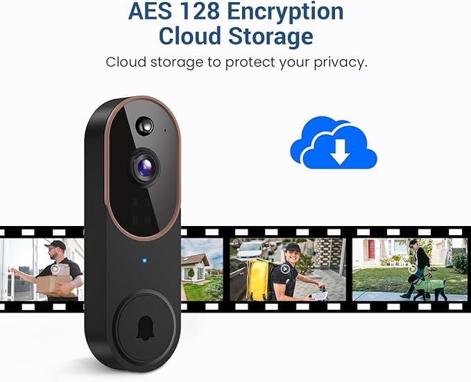 1080P Wireless Video Doorbell Camera, AI Human Detection, Cloud Storage, Two-Way Audio, 2.4GHz Wi-Fi Support, Real-Time Alerts, Easy Installation, Night Vision (Brown)