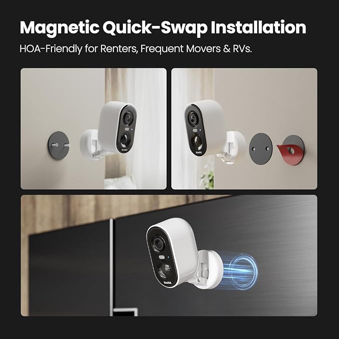 Solar Security Cameras Wireless Outdoor, 2K Magnetic Installation Battery Powered Camera with Smart AI PIR Motion Detection, Color Night Vision, Waterproof for Indoor & Outdoor