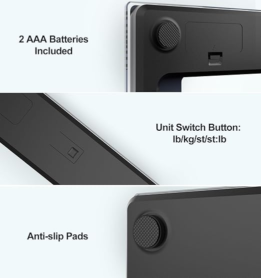 GE Bathroom Scale for Body Weight: Highly Accurate Digital Scale Weighing Machine with Clear Tempered Glass, 11.8" Large Platform, LED Display, 400 lbs, 4 Units, with Body Tape Measure and Batteries