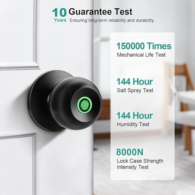 NexusLab Smart Fingerprint Door Lock, 0.5s Fast Fingerprint Scan, APP Remote Control, 3-in-1 Entry(Fingerprint/Key/App), for Home、Bedrooms、Office、Apartment、Garage(Matte Black)