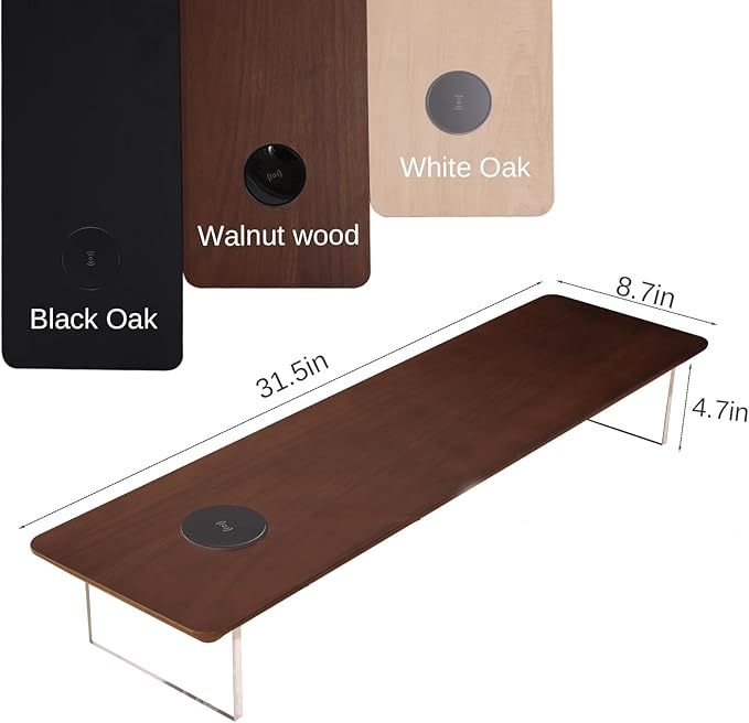 SUIBIAN Wooden Monitor Stand Riser with Wireless Charging 31.5Inch Large, Computer Monitor Stand,Wooden Desktop Organizer Shelf for Office Desk Computer,Laptop,TV (Walnut Wood)
