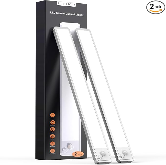2 Pack Under Cabinet Lighting Wireless 10inch LED Motion Sensor Magnetic Light 2200maAh Rechargeable Indoor Closet Lights for Kitchen, Stairs Cool White