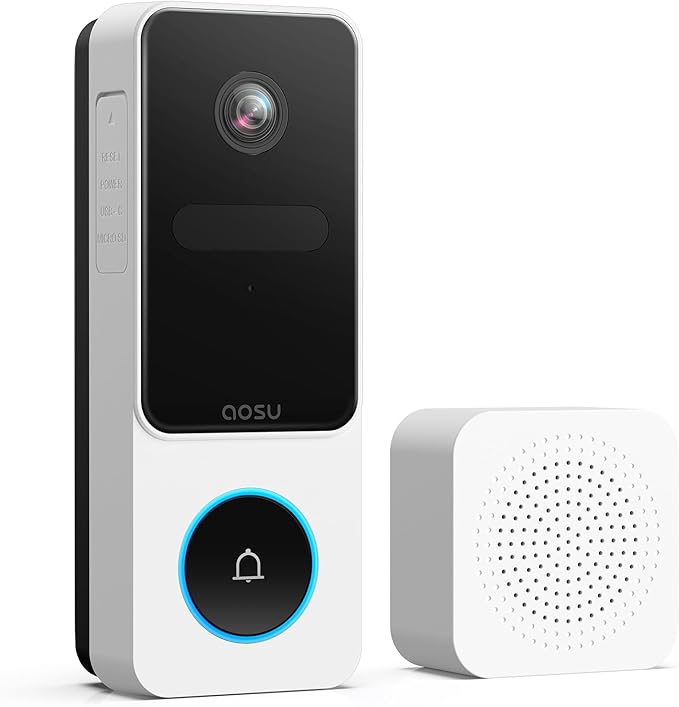 aosu Doorbell Camera Wireless- Head-to-Toe View, Intelligent Package Detection, 2.4GHz WiFi Video Doorbell with Chime, Support Local Storage,Smart Human Detection, Works with Alexa &Google Assistant