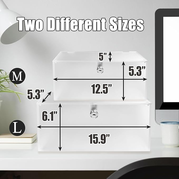 Cable Management Box with Lock,Cable Organizer Box & Power Strip Cover,Frosted Acrylic, Wire Storage and Organization for Cords,Suitable for TV, Computer,Child and Pet Proof(2PC)