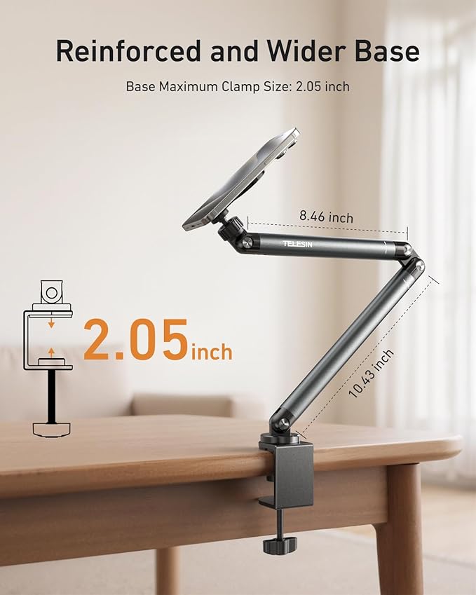 Magnetic Phone Holder for Desk & Bed – Black, 360° Adjustable Long Arm Tablet Stand with Strong N52 Magnet for iPhone, Android & iPad