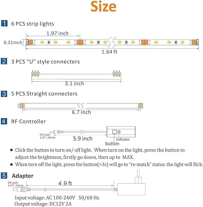 WOBANE Under Cabinet Lighting Kit, 6PCS 20inch LED Strip Bars with 24W Adapter,RF Remote,Hidden Super Bright Daylight for Kitchen Cabinet,Under Desk,Counter Lighting,4000K Natural White,1500LM