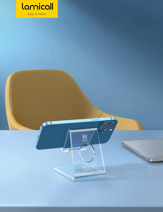 Lamicall Cell Phone Stand, Desk Accessories - Clear Office Cell Phone Holder, Acrylic Phone Stand, Desktop, Acrylic Office Desk Decor Accessories, Suitable for iPhone, 4-8'' Phone, Gifts