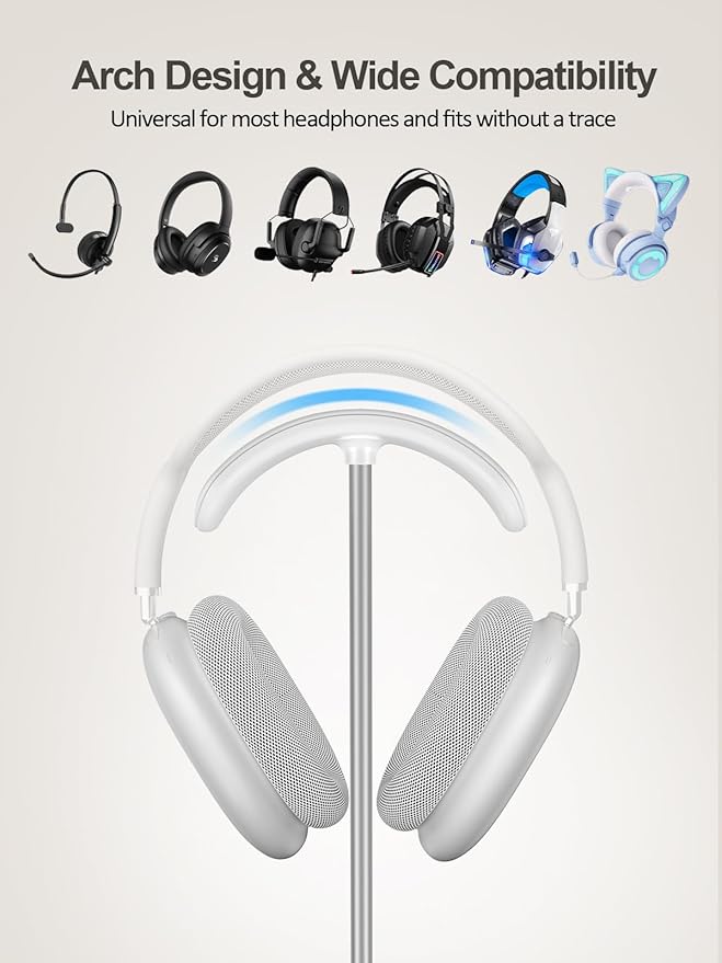 TopMade 5-in-1 Headphone Stand with Wireless Charger – Cream White, 15W Fast Charging for iPhone, Apple Watch, AirPods & Universal Headset Holder