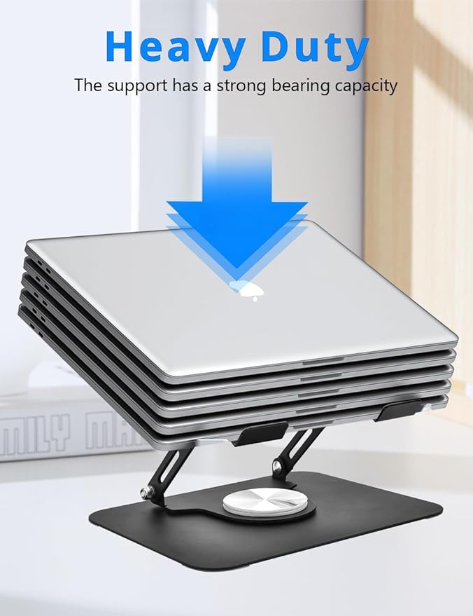 Laptop Stand for Desk, Adjustable Computer Stand with 360° Rotating Base, Laptop Riser Compatible with MacBook Air/Pro, Dell, HP, Lenovo and All 10-17'' Laptops