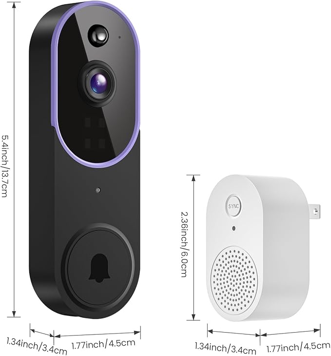 1080P Wireless Video Doorbell Camera, AI Human Detection, Cloud Storage, Two-Way Audio, 2.4GHz Wi-Fi Support, Real-Time Alerts, Easy Installation, Night Vision (Purple)