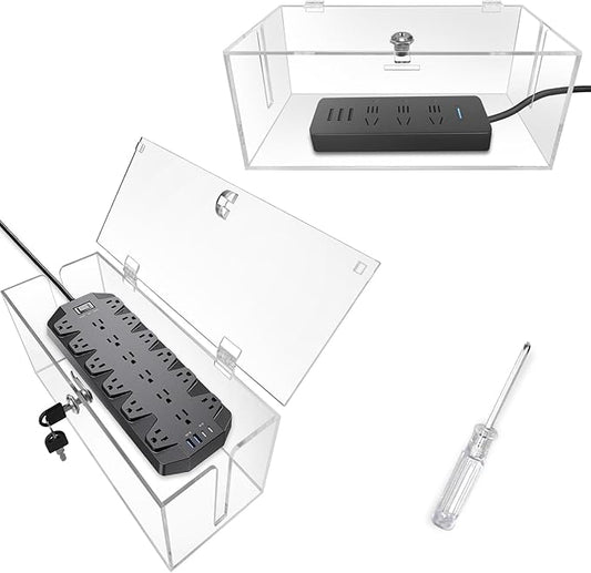 2PC Cable Management Box with Lock,Acrylic,Cable Organizer Box & Power Strip Cover, Wire Organizer for Surge Protector Power Strip,TV Computer,Cable Wires of Home,Office,Child and Pet Proof