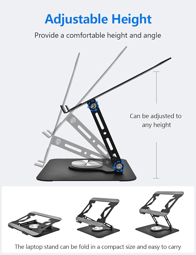 Laptop Stand for Desk, Adjustable Computer Stand with 360° Rotating Base, Laptop Riser Compatible with MacBook Air/Pro, Dell, HP, Lenovo and All 10-17'' Laptops