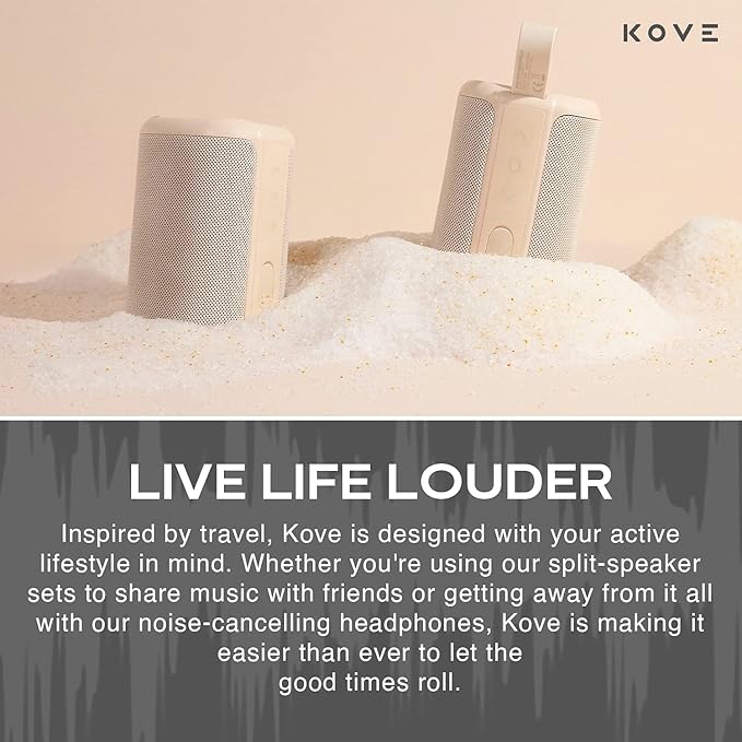 KOVE Commuter 2 Portable Speaker - Sand Bluetooth Speakers, Wireless with HD Louder Volume, Deep Bass Subwoofer, Microphone, IPX7 Water Resistant - Perfect Boom Box for Home, Outdoor or Travel