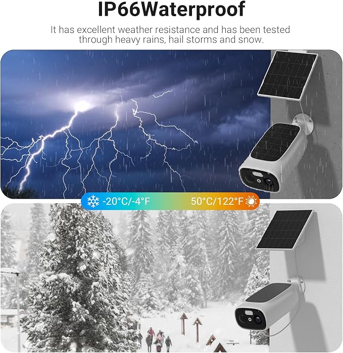 Rraycom 2.5K Solar Security Cameras Wireless Outdoor, Tuya Smart Camera,2-Way Talk, Color Night Vision, PIR Motion Detection,Spotlight/Siren, Alexa, Waterproof,No Monthly Fee