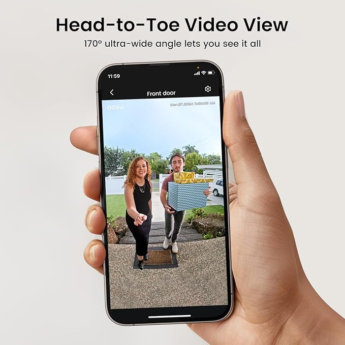 aosu Doorbell Camera Wireless- Head-to-Toe View, Intelligent Package Detection, 2.4GHz WiFi Video Doorbell with Chime, Support Local Storage,Smart Human Detection, Works with Alexa &Google Assistant