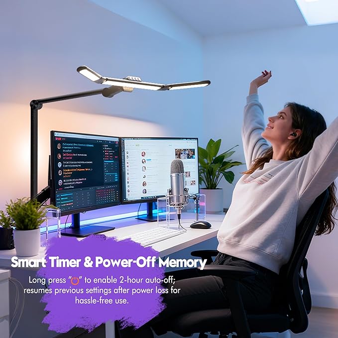 Quntis 32.5" Architect Desk Lamps for Office Home Dorm - Eye Care 3 Light Bar 1100LM Bright, Ambient Backlight, Radar Sensor, Remote Control, 2H Timer, Workbench Drafting Reading Video Conference Task