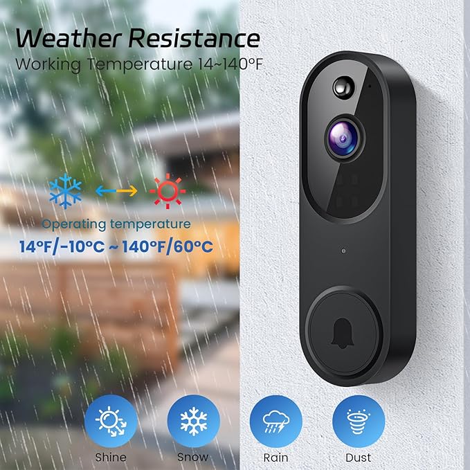 1080P Wireless Video Doorbell Camera, Night Vision, Cloud Storage (Sold Separately), 2.4GHz Wi-Fi Only, Smart AI Human Detection, Real-Time Alert, 2-Way Audio, Battery Powered