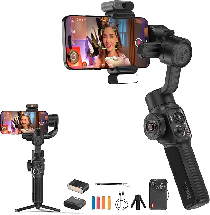 ZHIYUN Smooth 5S AI PRO Gimbal 3-Axis Handheld Stabilizer All in One Design for Mirrorless Cameras with Sony A6600,A6100,Fujifilm,Canon M50,M5,for Gopro Hero10/9/8/7, iPhone 13/12 Max