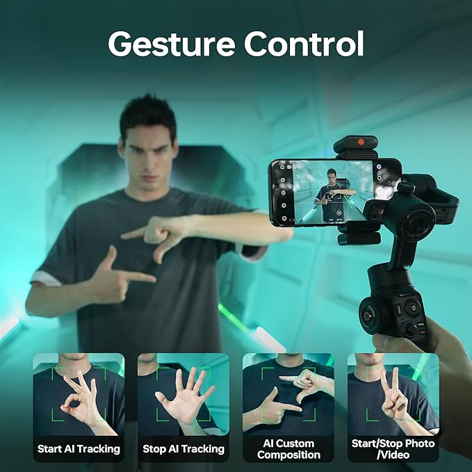 ZHIYUN Smooth 5S AI PRO Gimbal 3-Axis Handheld Stabilizer All in One Design for Mirrorless Cameras with Sony A6600,A6100,Fujifilm,Canon M50,M5,for Gopro Hero10/9/8/7, iPhone 13/12 Max