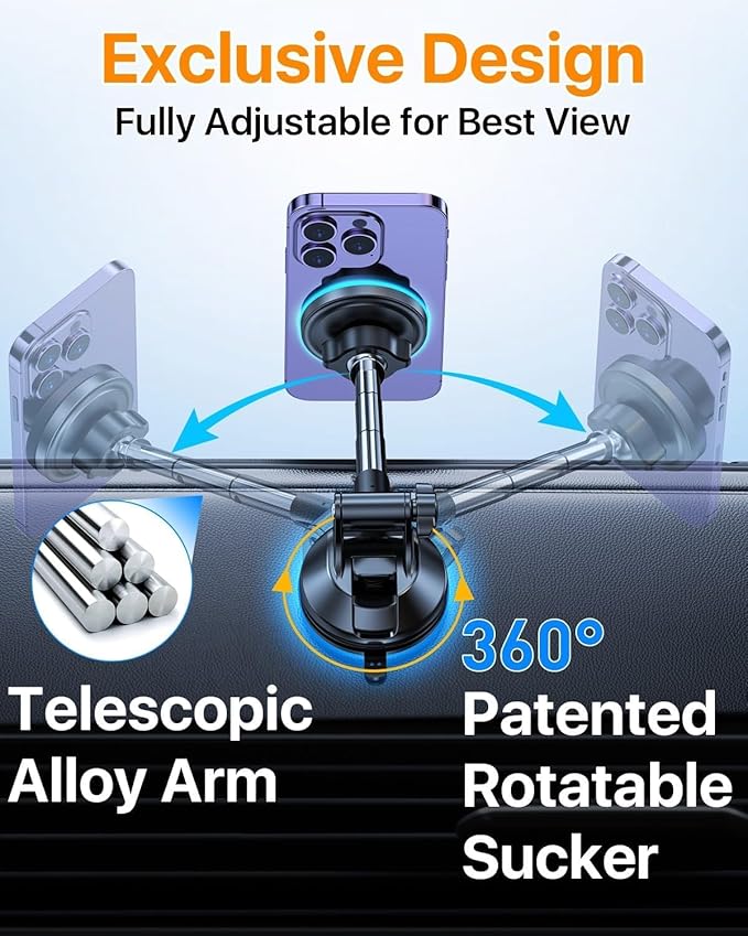 YRU Upgraded Magnetic Phone Holder for Car【Patented & Super Magnet】 for MagSafe Car Mount Dashboard Magnet Phone Holder Windshield Phone Stand for iPhone 17 16 15 14 13 12 Pro Max Samsung, Light Blue