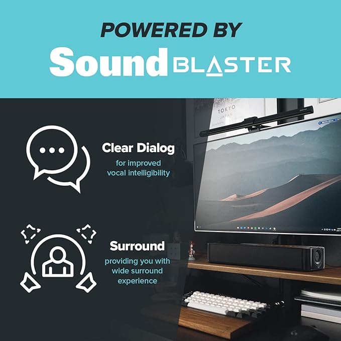 Creative Stage SE 2.0 Bluetooth Sound Bar Speaker - Black - Under Monitor - USB - 1 Pack