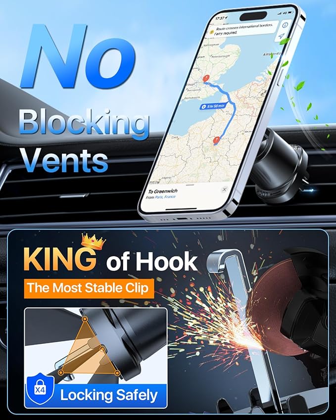 YRU Upgraded Magnetic Phone Holder for Car【Patented & Super Magnet】 for MagSafe Car Mount Dashboard Magnet Phone Holder Windshield Phone Stand for iPhone 17 16 15 14 13 12 Pro Max Samsung, Light Blue