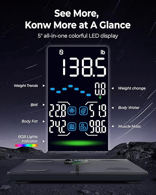 Ovutek Smart Scale for Body Weight, Professional Bathroom Digital Scale with BMI, Body Fat, Muscle Mass, Most Accurate to 0.05lb, Large Display High Accurate Body Composition Machine with Fitness App