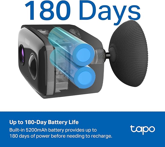 Tapo Outdoor Security Camera Wireless, 1080P, Up to 180-Day Battery, Free Person Detection, Custom Zones, Color Night Vision, SD/Could Storage, Wrks w/Alexa/Google, Ideal for Homeowners(C401) Black