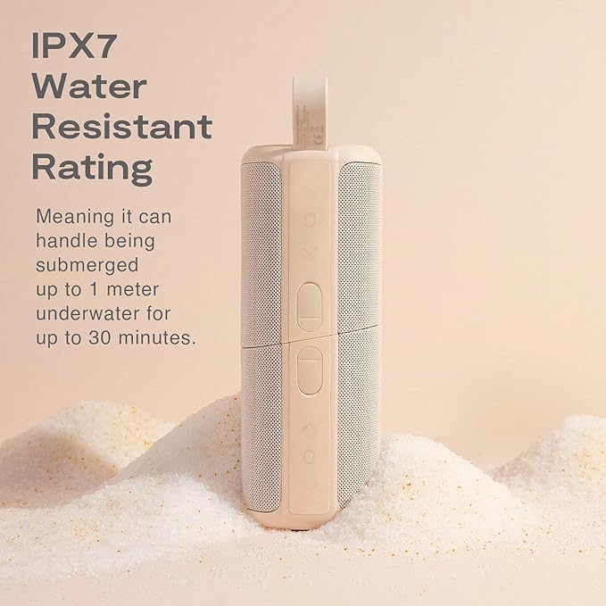 KOVE Commuter 2 Portable Speaker - Sand Bluetooth Speakers, Wireless with HD Louder Volume, Deep Bass Subwoofer, Microphone, IPX7 Water Resistant - Perfect Boom Box for Home, Outdoor or Travel