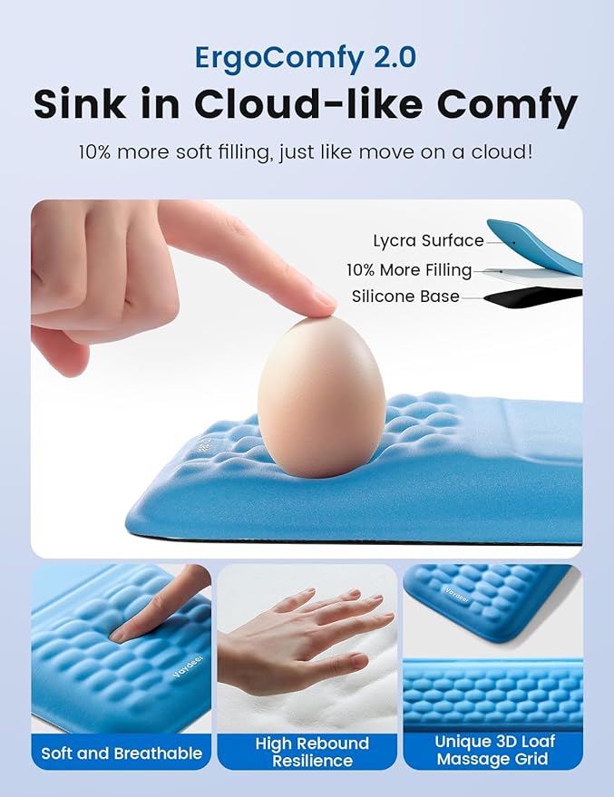 Ergonomic Memory Foam Wrist Rest Set – Gray, Premium Keyboard & Mouse Pad with Non-Slip Base for Typing Comfort & Wrist Pain Relief