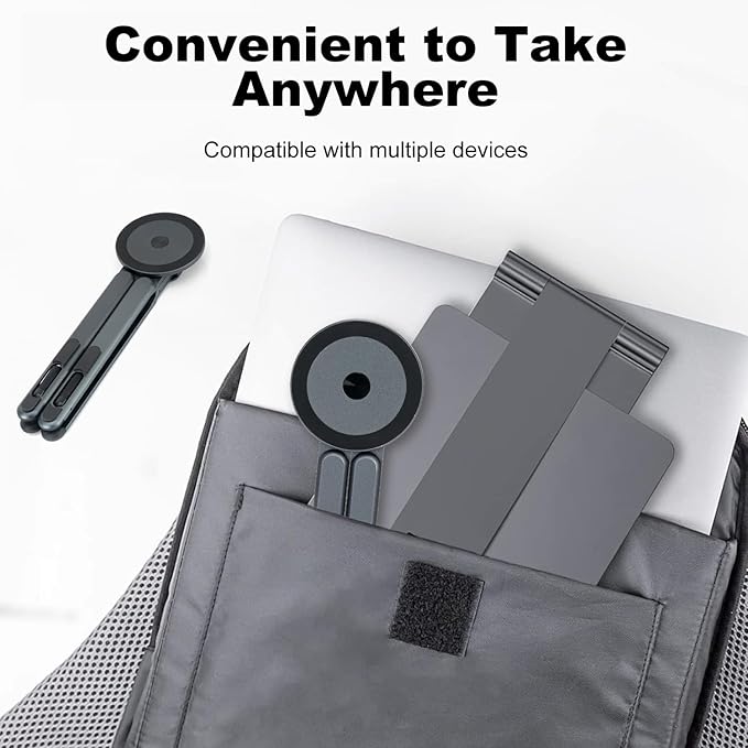 Adjustable Laptop Stand for Desk & Travel - Magnetic Phone Holder Tripod for MagSafe iPhone, Aluminum Foldable Portable Computer Stand Compatible with 10–16" Laptops and 4–13" Phones/Tablets