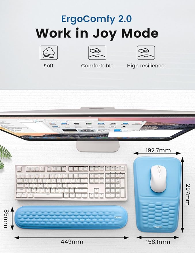 Ergonomic Memory Foam Wrist Rest Set – Gray, Premium Keyboard & Mouse Pad with Non-Slip Base for Typing Comfort & Wrist Pain Relief