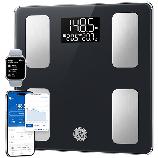 GE Smart Scale for Body Weight and Fat, Digital Bathroom Scales with LED Display BMI Body Fat - Bluetooth 13 Body Composition Monitor for Muscle Mass People with App, Accurate 400lb Weighing