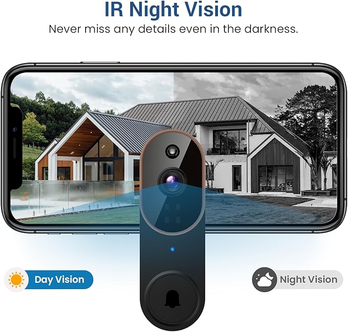 1080P Wireless Video Doorbell Camera, AI Human Detection, Cloud Storage, Two-Way Audio, 2.4GHz Wi-Fi Support, Real-Time Alerts, Easy Installation, Night Vision (Brown)