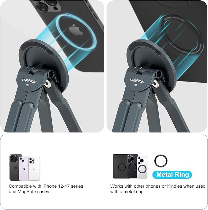 Adjustable Laptop Stand for Desk & Travel - Magnetic Phone Holder Tripod for MagSafe iPhone, Aluminum Foldable Portable Computer Stand Compatible with 10–16" Laptops and 4–13" Phones/Tablets